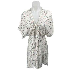 Magali Pascal White Multicolor Floral Short Sleeve Tie Front A Line Mini Dress S